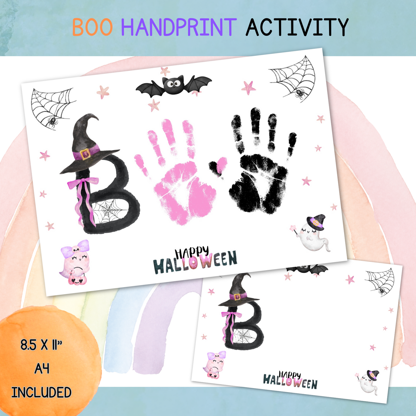 Pink Cute Halloween Handprint Printable BOO