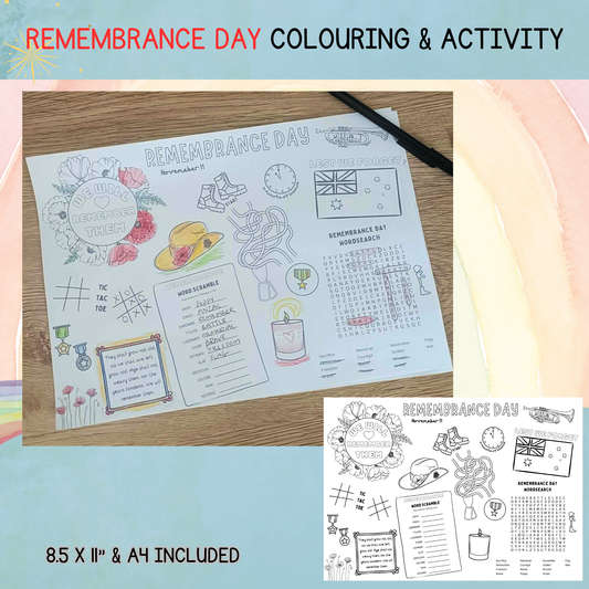 Printable Remembrance Day Colouring & Activity Sheet for Australian Kids – November 11