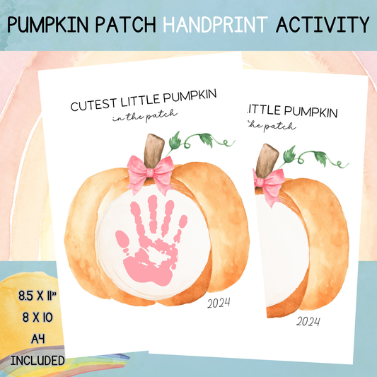 2024 Pink Coquette Cutest Pumpkin Handprint Picture Art PRINTABLE Keepsake