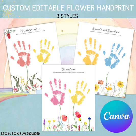 Custom Editable Handprint Flower Craft Template – 3 Beautiful Styles