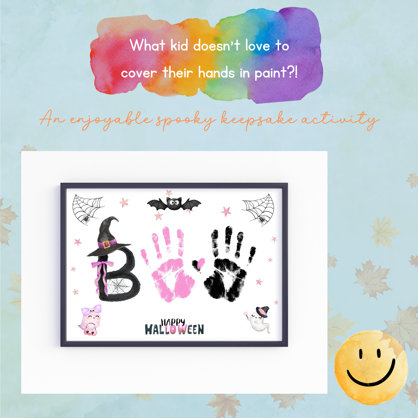 Pink Cute Halloween Handprint Printable BOO